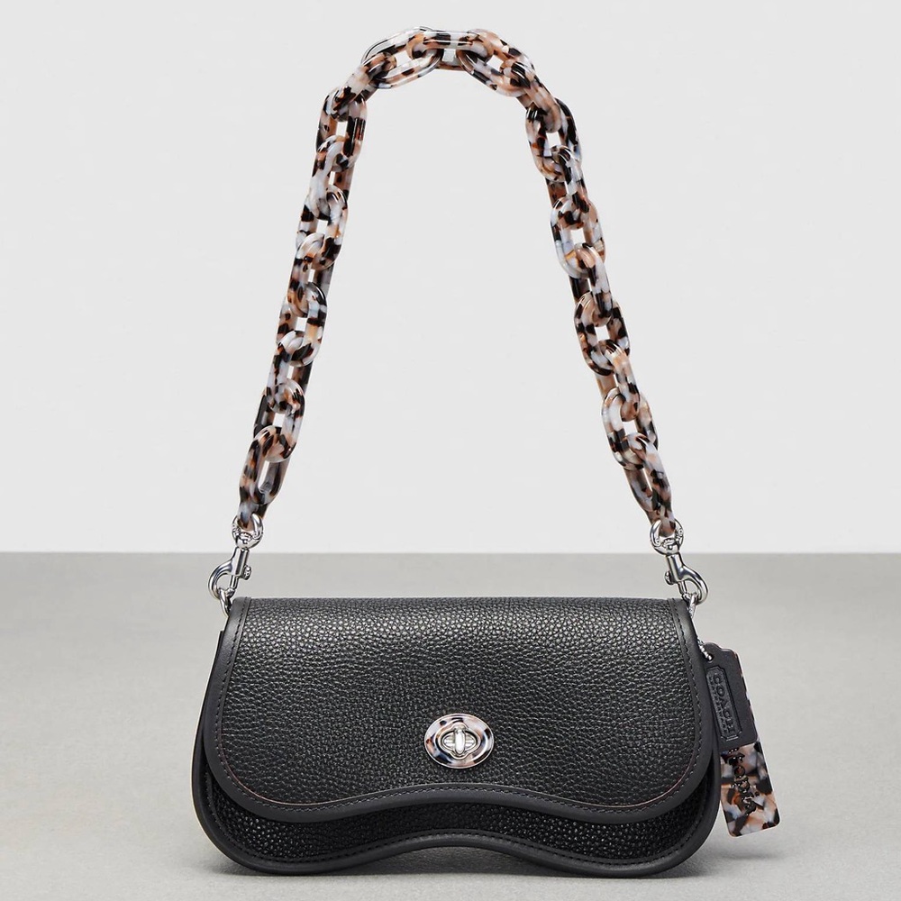 Coach Coachtopia Wavy Dinky Bag w Acrylic Chain & Strap Black Pebble Leather NWT - Picture 16 of 16